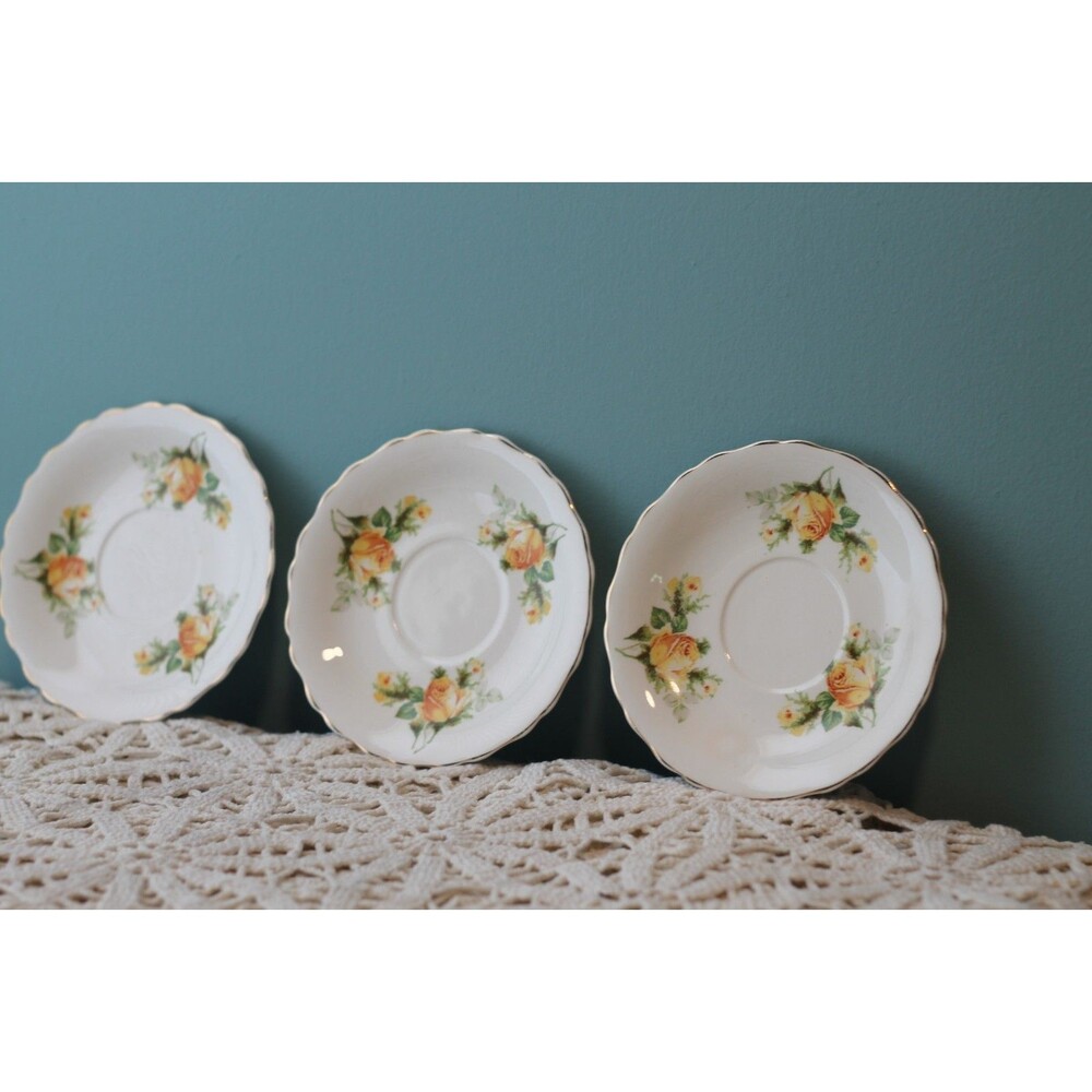 22 Kt Gold Yellow Rose 5 1/2" Dinner Plate Canonsburg Bread & Butter Set of  3